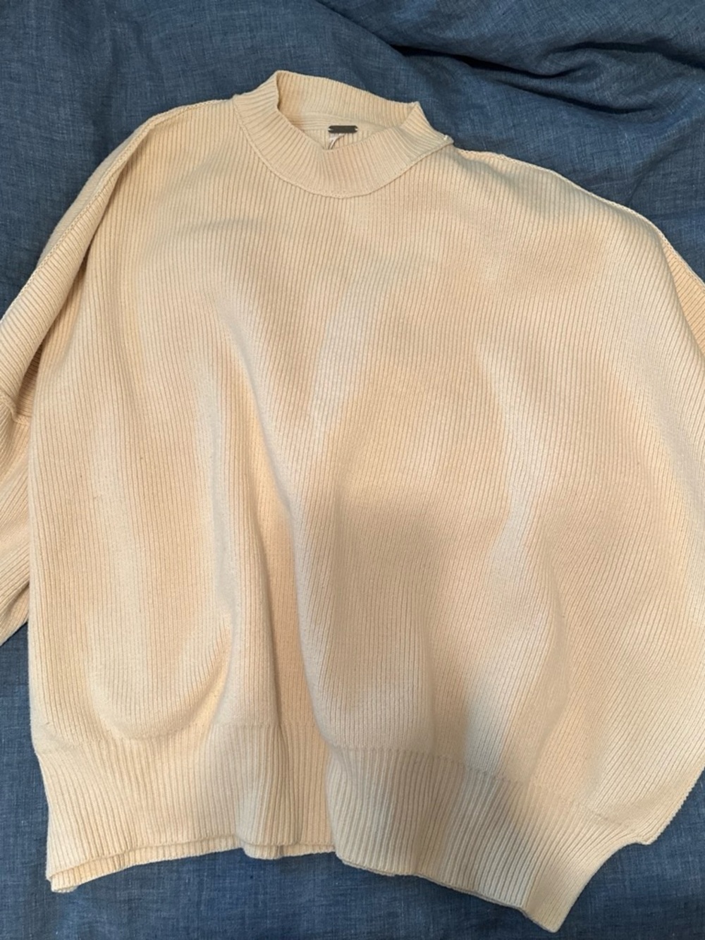 Cream Free People Ribbed Knit Sweater